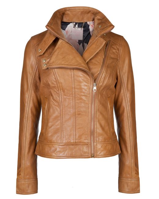 Ted Baker Brown Roark Zip Collar Leather Jacket