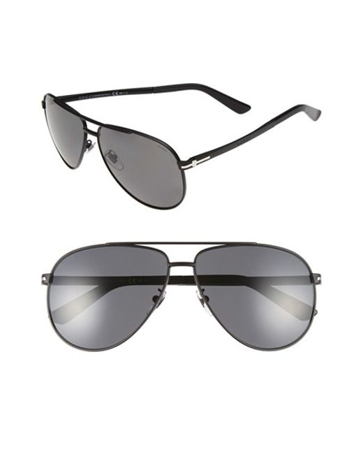 Gucci 61mm Polarized Aviator Sunglasses In Black For Men Matte Black
