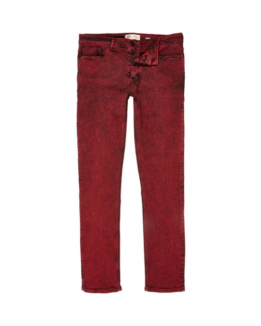 River Island Red Acid Wash Flynn Skinny Jeans for men