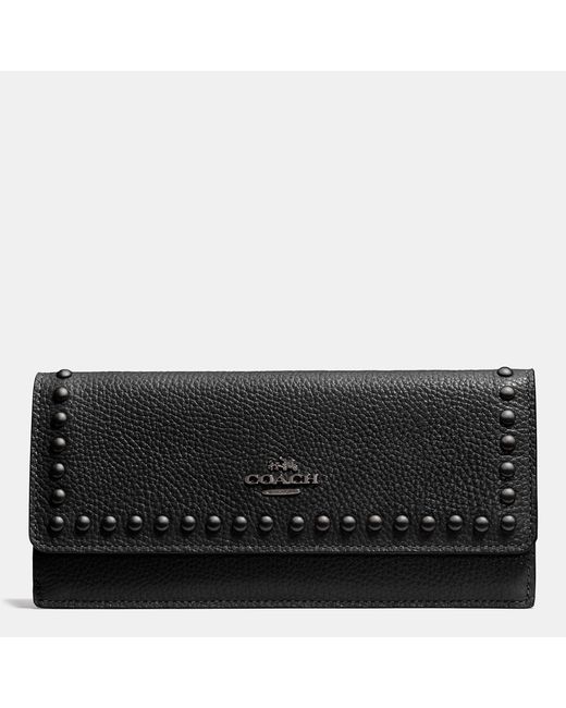 Coach Soft Wallet In Lacquer Rivets Pebble Leather in Black (BLACK ANTIQUE NICKEL/BLACK) | Lyst