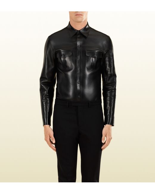 Gucci Black Leather Buttondown Shirt for men