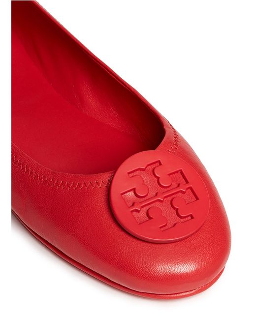 Tory burch Minnie Travel Leather Ballet Flats in Red (VERMILLION) | Lyst
