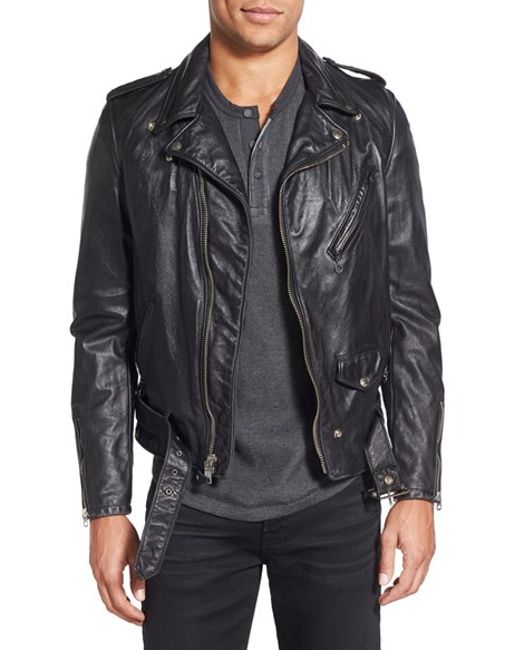 Schott nyc Washed Leather Moto Jacket in Black for Men | Lyst