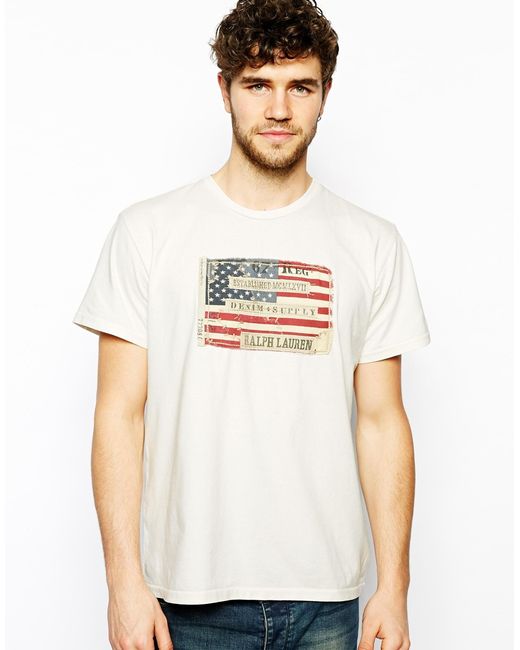 Ralph Lauren Denim Supply Ralph Lauren Tshirt with American Flag in Cream  (White) for Men | Lyst
