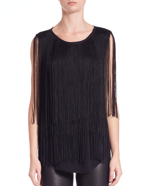 generation liam sleeveless fringe top in black lyst generation liam sleeveless fringe top in black lyst