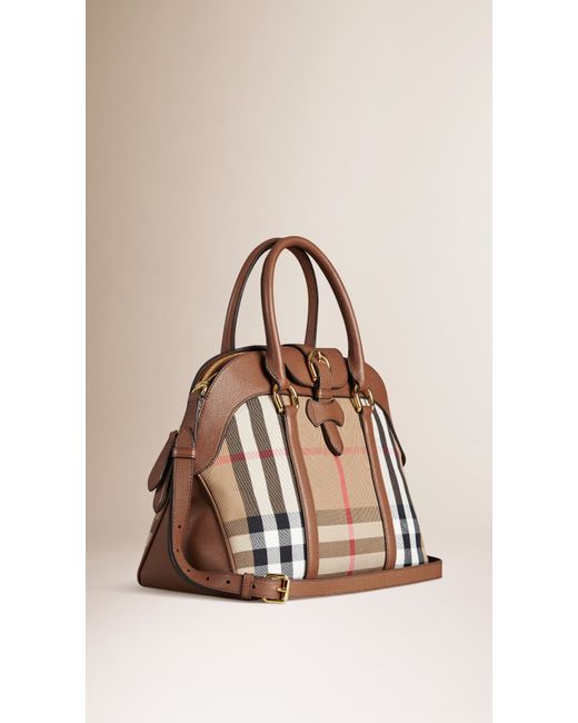 Burberry Large House Check And Leather Bowling Bag in Tan (Brown) | Lyst