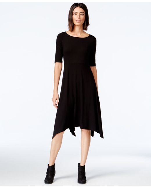 Eileen Fisher Black Short-sleeve Handkerchief-hem Dress