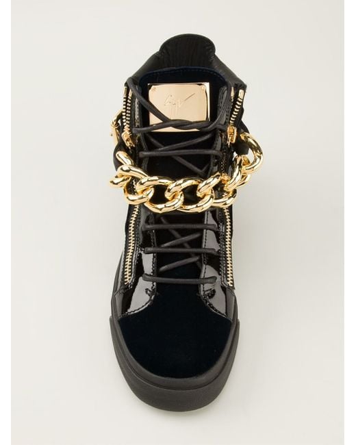 Giuseppe Zanotti Gold Chain Strap Hitop Sneakers in Black for Men | Lyst UK