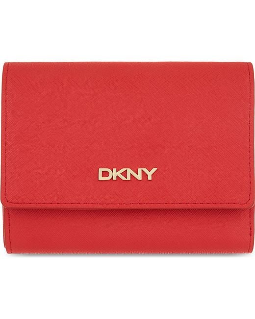 DKNY Red Small Saffiano Leather Trifold Wallet