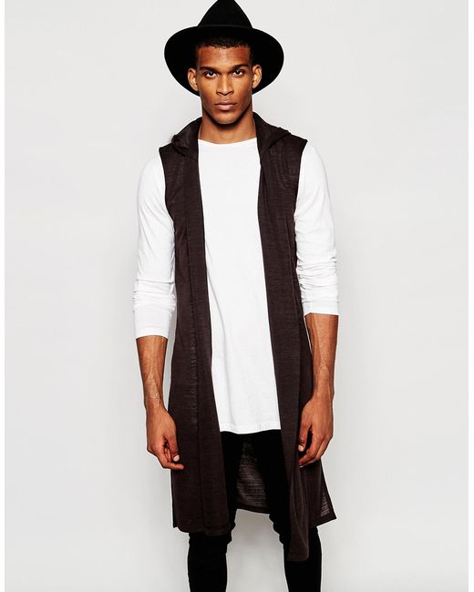 Engel skyde Snazzy ASOS Extreme Longline Sleeveless Cardigan With Hood In Nepp in Black for Men  | Lyst