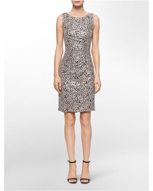 Calvin klein White Label Sequin Ruched Sleeveless Sheath Dress in ...