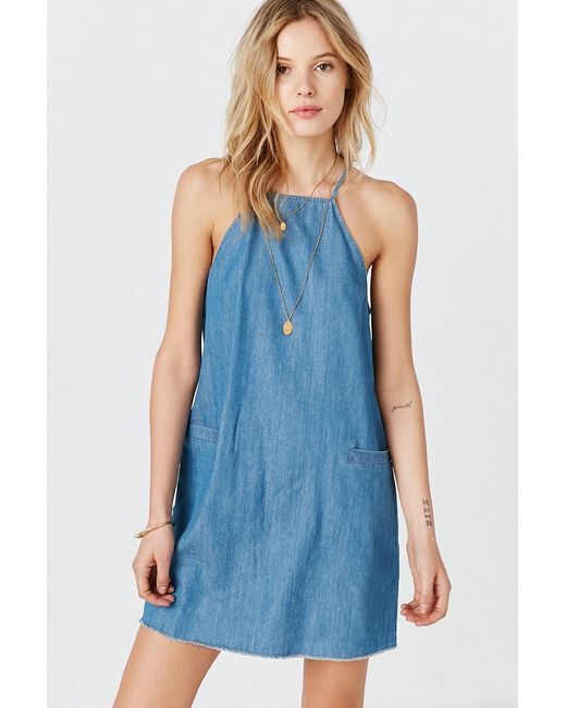 BDG High-neck Chambray Shift Dress in Blue | Lyst