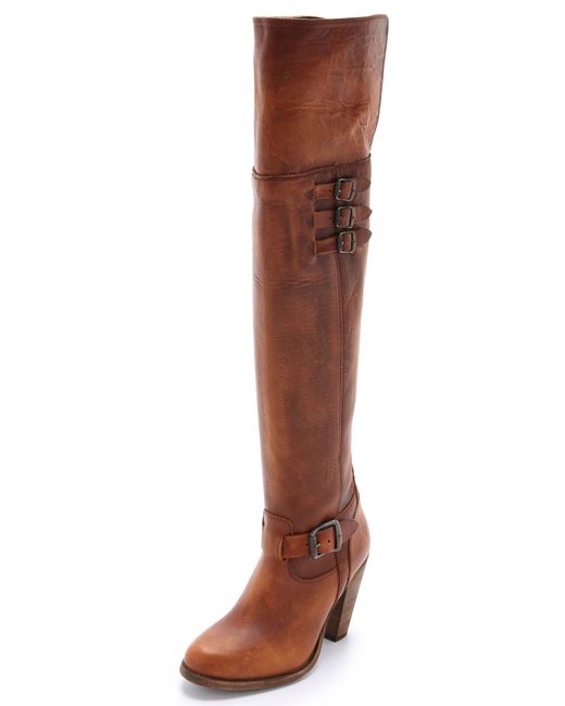 Frye Brown Jenny Belted Over The Knee Boots - Cognac