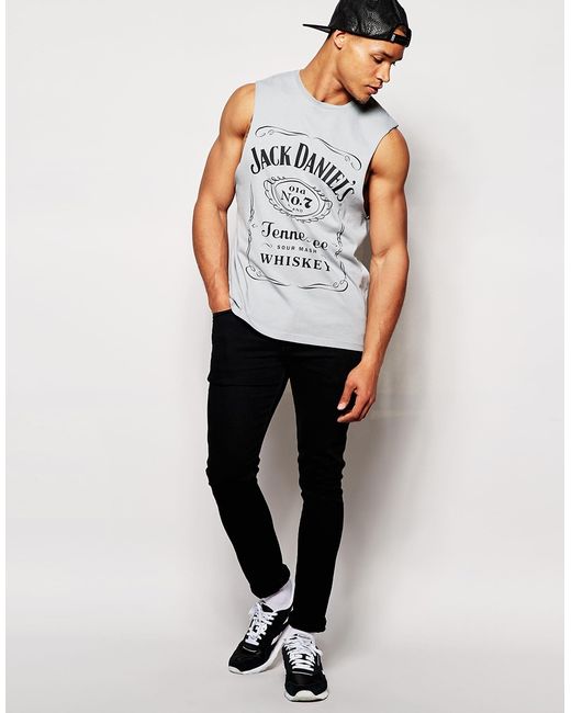 ASOS Sleeveless T-shirt With Jack Daniels Print in Gray for Men | Lyst