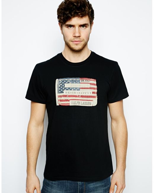 Ralph Lauren Black Denim Supply Ralph Lauren Tshirt with America Flag for men