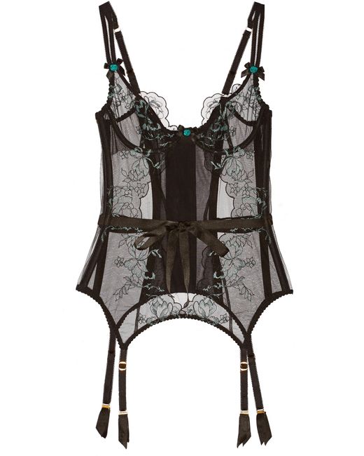Agent Provocateur Black Callie Satin-trimmed Embroidered Tulle Basque