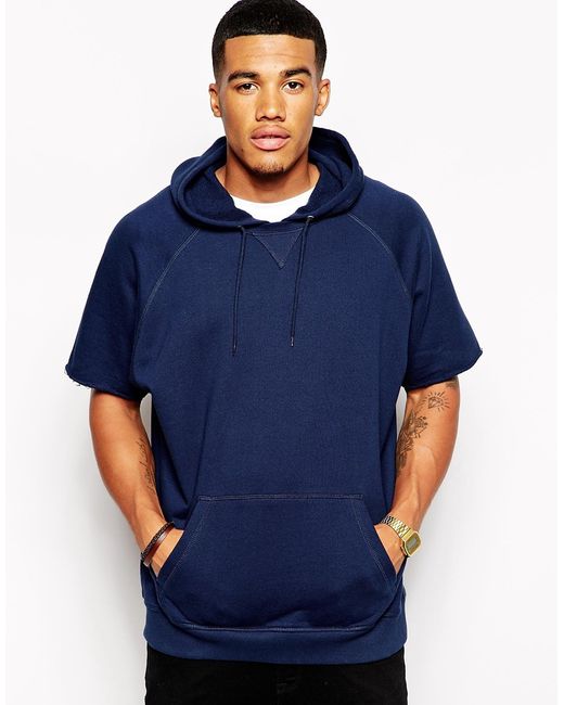 ASOS Oversized Hoodie In Short Sleeve in Navy (Blue) for Men | Lyst