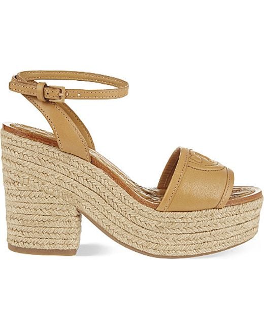 Tory Burch Natural Fleming 100 Leather Espadrille Sandals