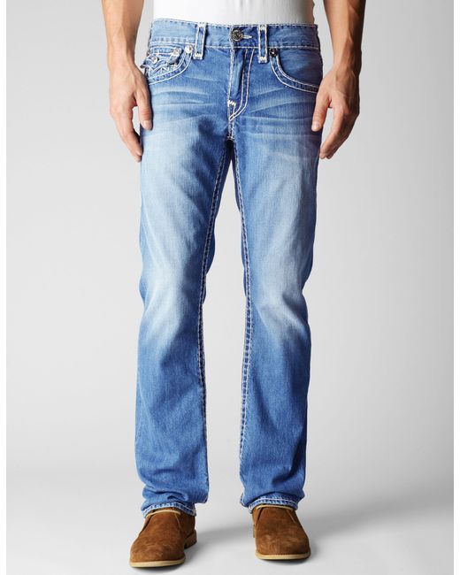 TRUE RELIGION Ricky Straight Natural Super T Mens Jean in Blue for