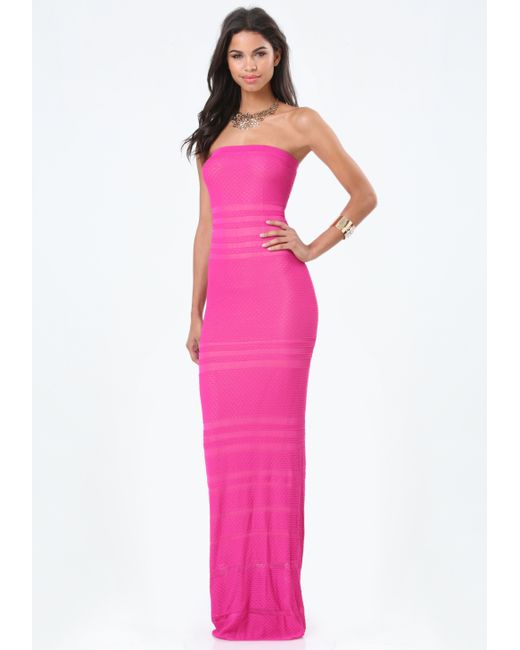 Bebe Sheer Strapless Maxi Dress in Pink | Lyst UK