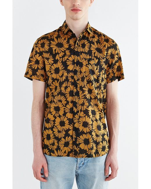 Koto Metallic Short-sleeve Sunflower Breezy Button-down Shirt for men