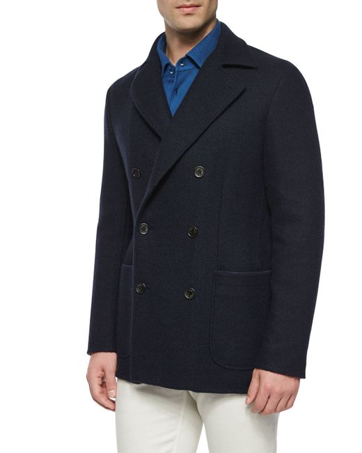 Loro Piana Double breasted Cashmere Pea Coat In Blue For Men pea 