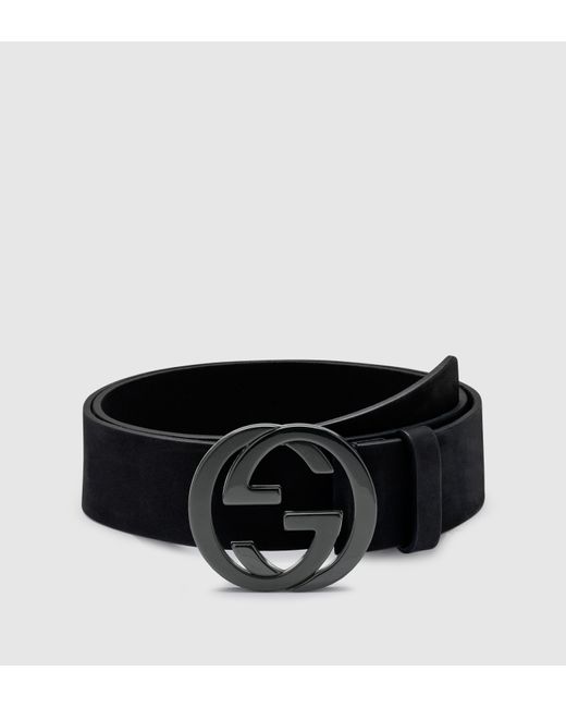 Gucci Black Suede Belt With Interlocking G Buckle for men