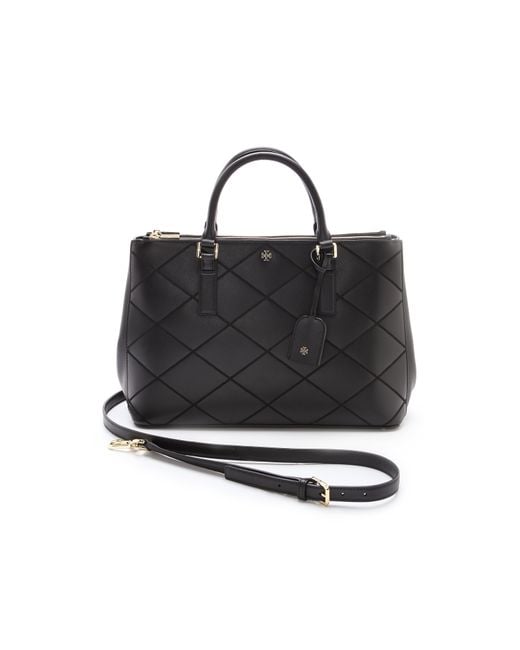Tory Burch Robinson Stitched Double Zip Tote Black | Lyst
