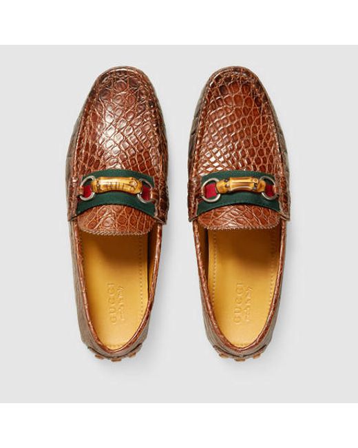 Gucci Brown Crocodile Driver With Bamboo for men