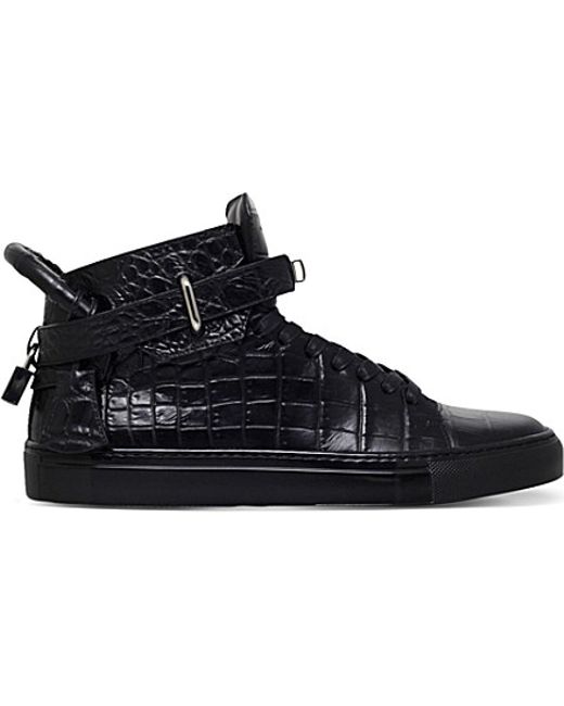 Buscemi Black 100mm Croc-embossed Leather Trainers for men