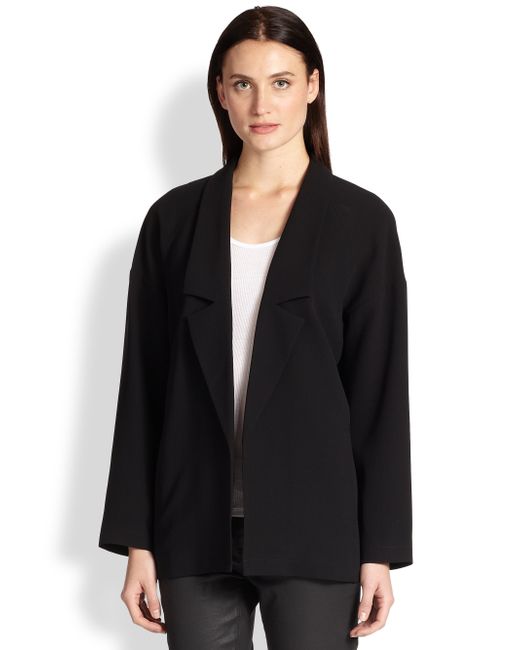 Eileen Fisher Open-Front Silk Crepe Jacket in Black | Lyst