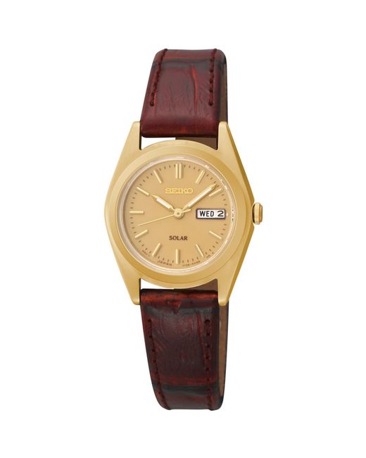 Seiko Women's Solar Brown Leather Strap Watch 25mm Sut120 in Red | Lyst