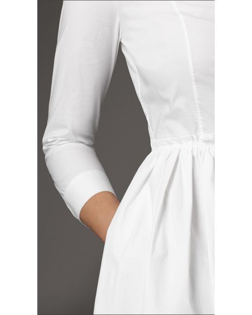 Burberry White Skirted Stretch-Cotton Shirt Dress