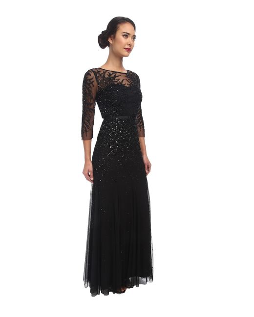Adrianna Papell Black Long Sleeve Beaded Gown