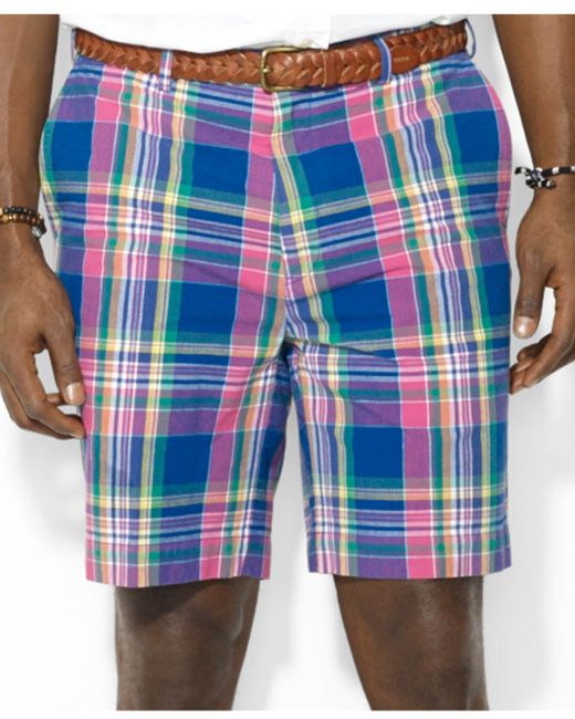 Polo Ralph Lauren Blue Big And Tall Plaid Shorts for men