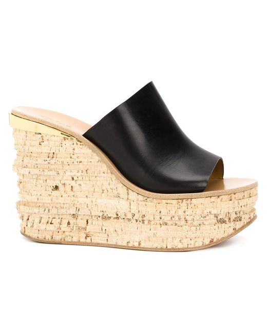 Chloé Black Camille Leather and Cork Wedges