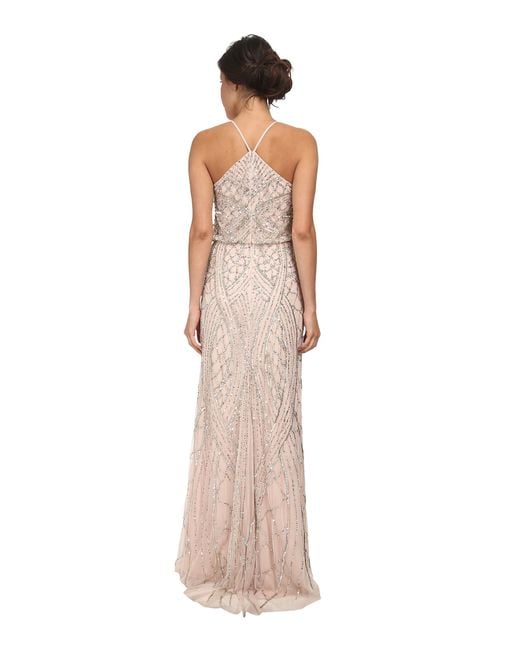 Adrianna Papell Halter Fully Beaded Gown in Pink | Lyst