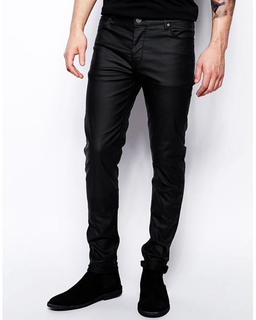 ASOS Skinny Jeans In Leather Look in Black for Men | Lyst