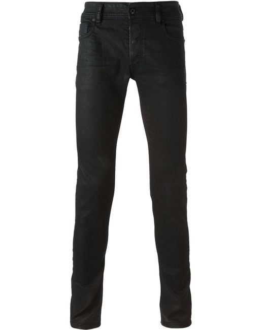 DIESEL Black Skinny Coated Jeans for men