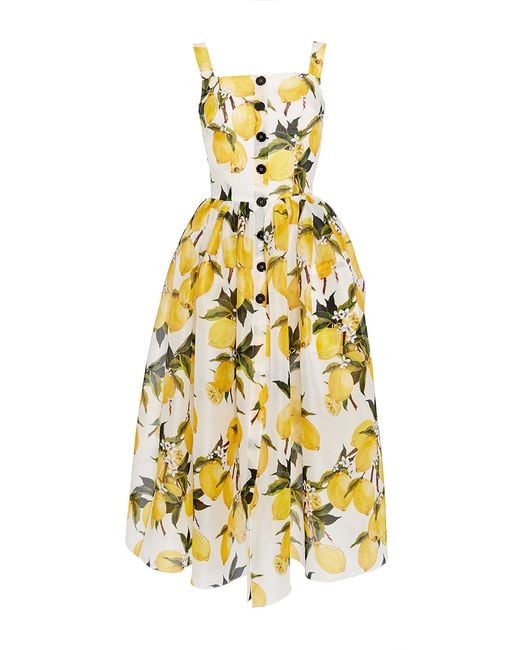 Dolce & Gabbana Multicolor Cotton Lemon Print And Needlepoint Dress