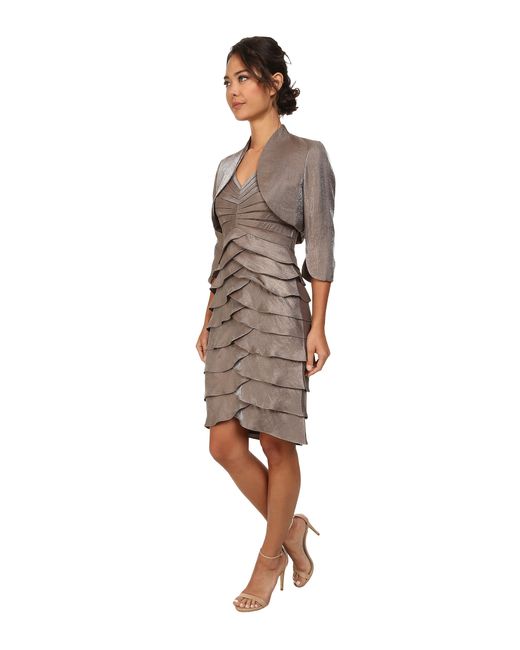 Adrianna Papell Synthetic Shutter Pleat Dress W/ Jacket in Gray | Lyst