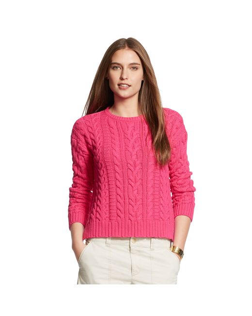 Ralph Lauren Cable-knit Cotton Sweater in Pink | Lyst