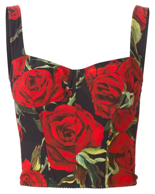 Dolce & Gabbana Red Rose Print Bustier Top