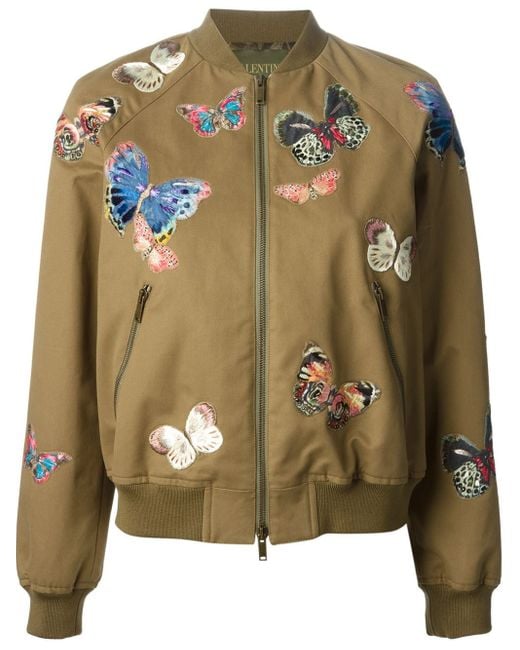 Valentino Brown Stitched Butterfly Bomber Jacket