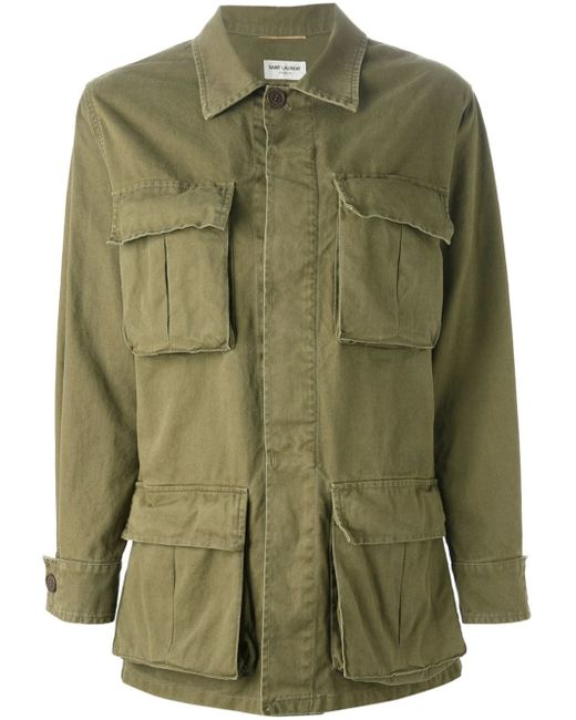 Saint Laurent Green Embroidered Military Jacket