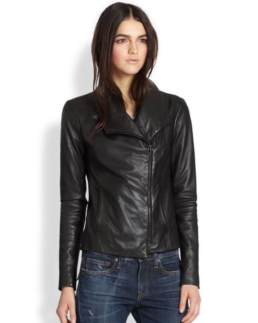 Vince Leather Scuba Jacket in Black | Lyst