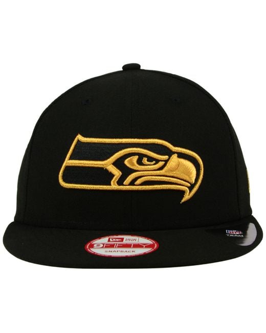 KTZ Seattle Seahawks Black Metallic Gold 9fifty Snapback Cap for men