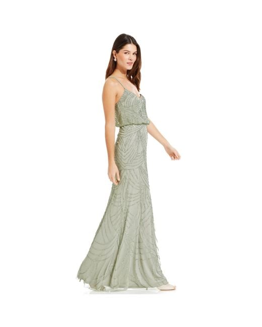 Adrianna Papell Sleeveless Beaded Blouson Gown in Green | Lyst