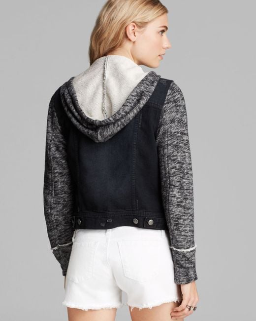 Denim And Knit Hooded Jacket 