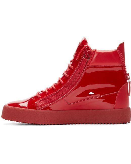 Giuseppe zanotti Red Patent Leather High-top London Sneakers in Red for ...